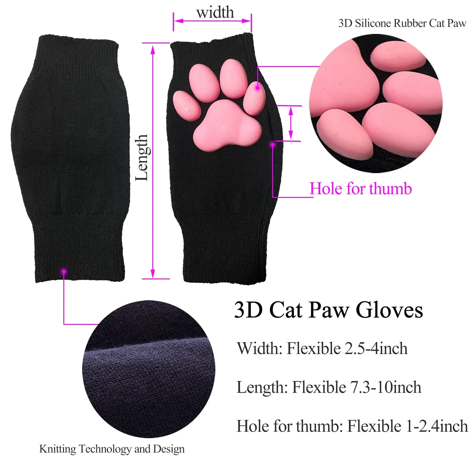 Wenkouban 3D Silicone Cat Paw Gloves Socks Stockings Cute Kitten Fingerless Mittens Pawpads Gloves Women Girls Christmas Halloween Cosplay 1231