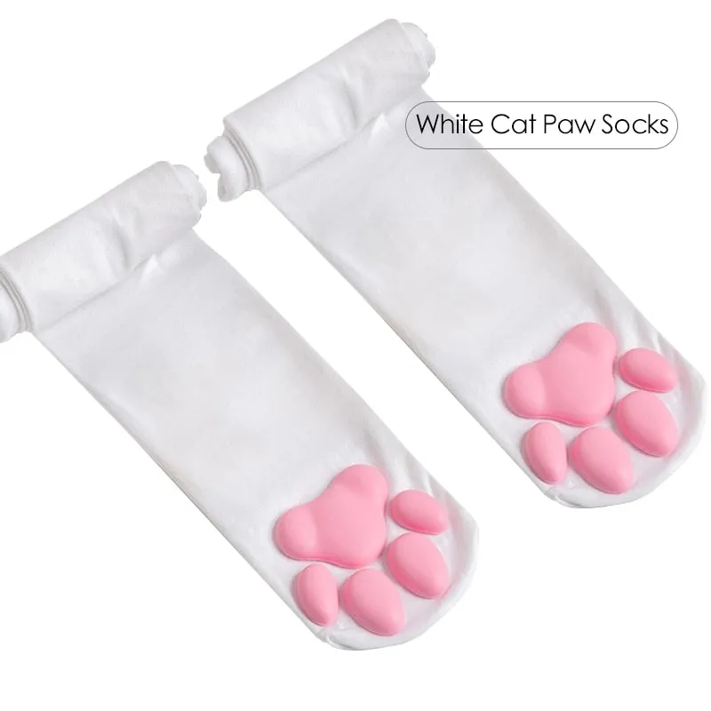 Wenkouban 3D Silicone Cat Paw Gloves Socks Stockings Cute Kitten Fingerless Mittens Pawpads Gloves Women Girls Christmas Halloween Cosplay 1231