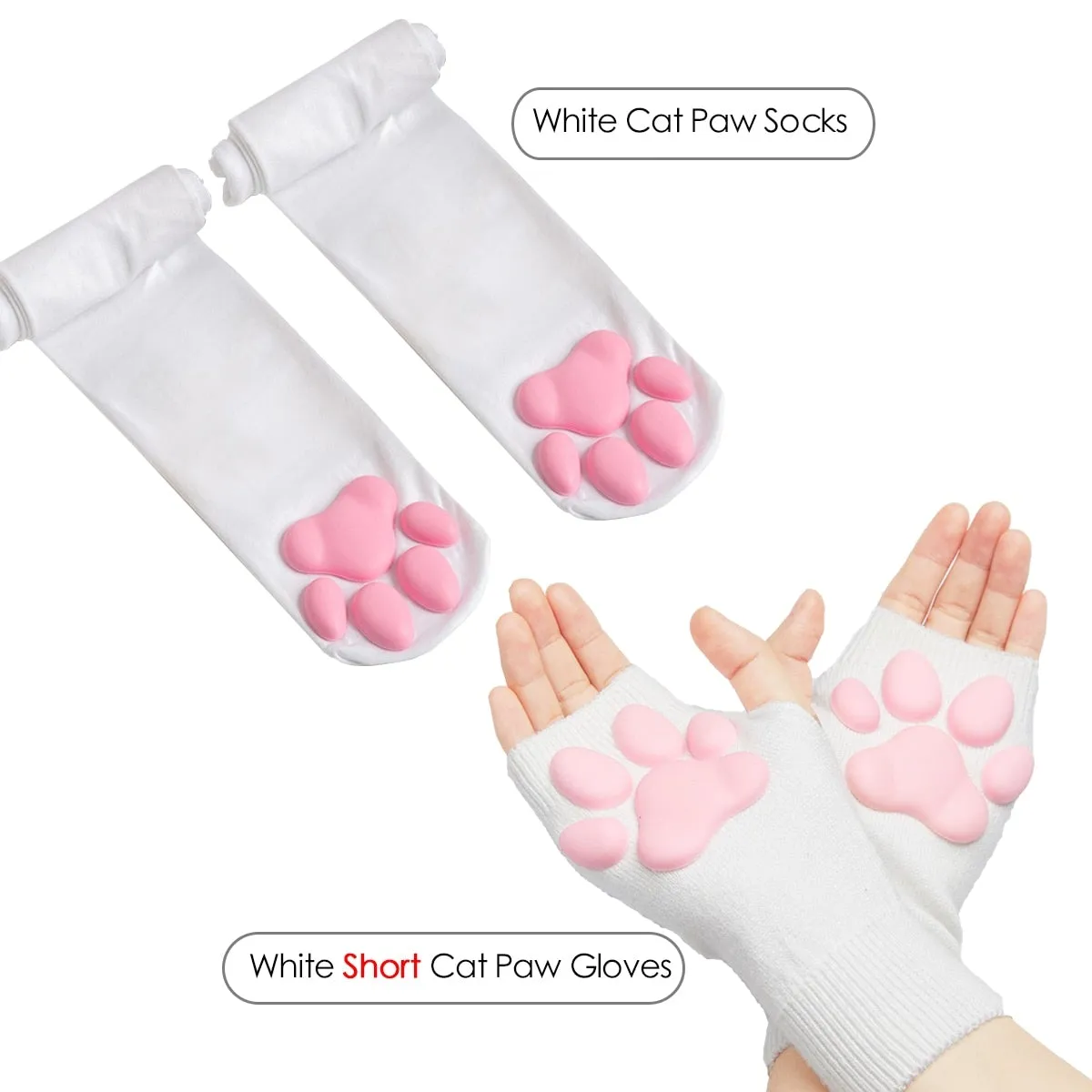 Wenkouban 3D Silicone Cat Paw Gloves Socks Stockings Cute Kitten Fingerless Mittens Pawpads Gloves Women Girls Christmas Halloween Cosplay 1231