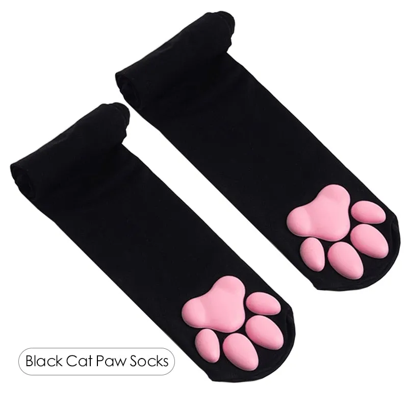 Wenkouban 3D Silicone Cat Paw Gloves Socks Stockings Cute Kitten Fingerless Mittens Pawpads Gloves Women Girls Christmas Halloween Cosplay 1231