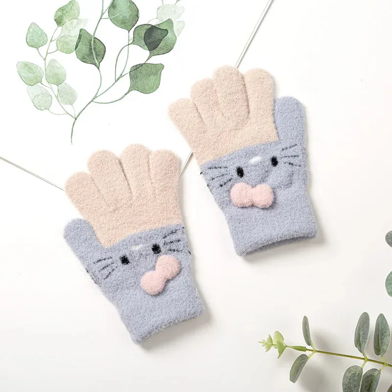 Winter Knitted Children's Gloves 3-10 Years Warm Soft Rabbit Wool Cartoons Kids Gloves Child Full Finger Baby Boys Girls Mittens