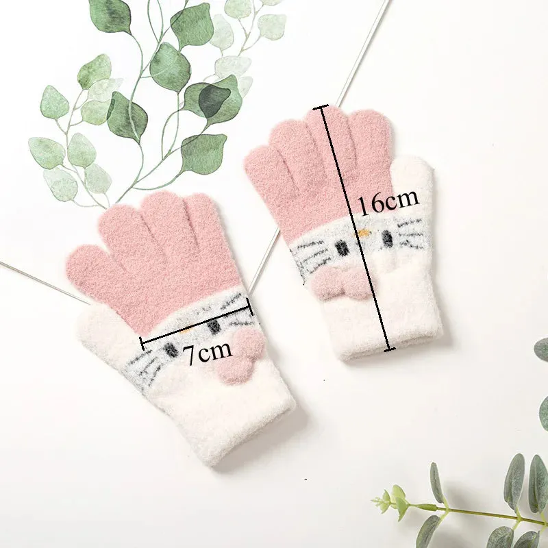 Winter Knitted Children's Gloves 3-10 Years Warm Soft Rabbit Wool Cartoons Kids Gloves Child Full Finger Baby Boys Girls Mittens