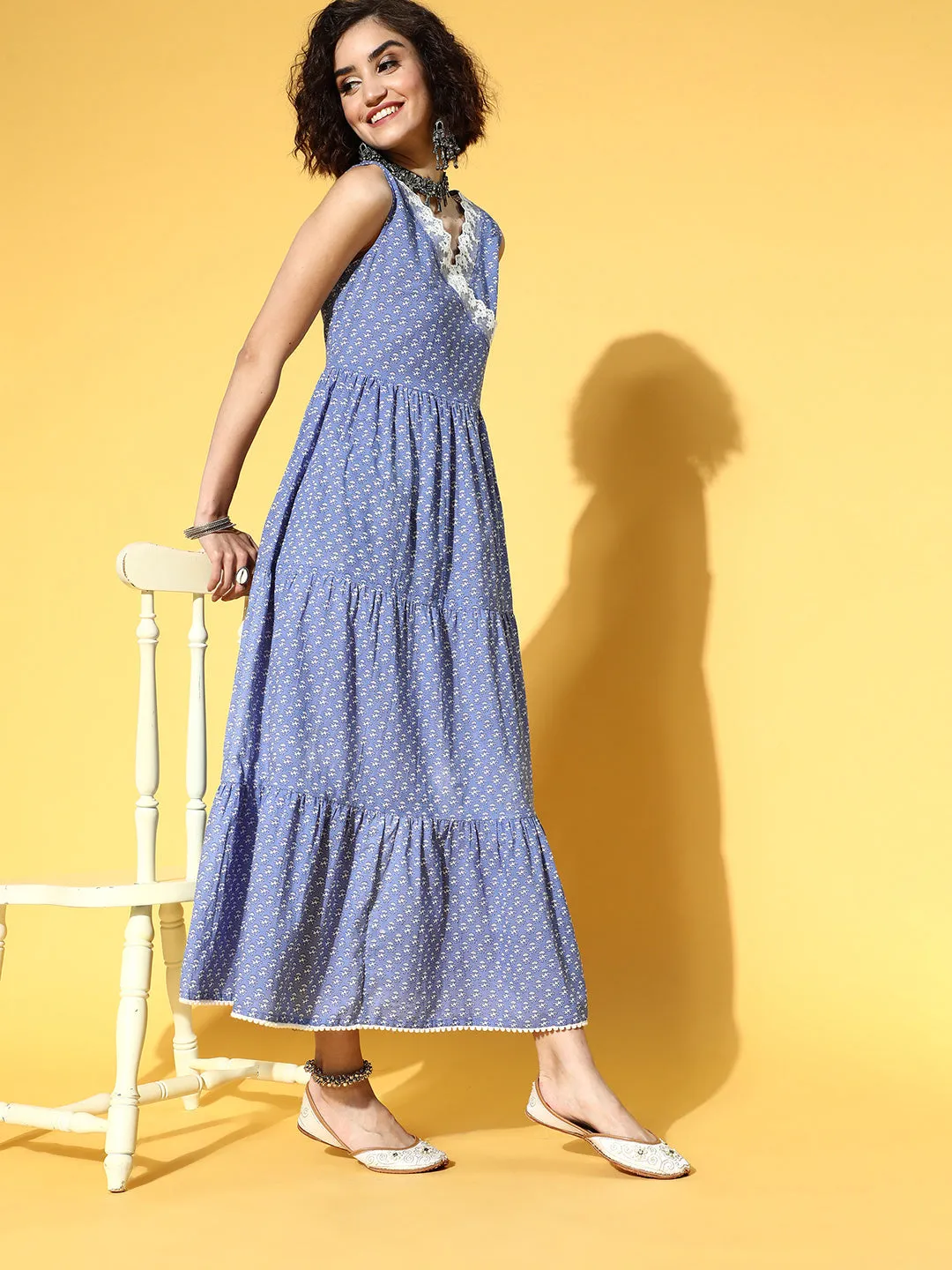 Women Blue Ethnic Motifs Ethnic Maxi Dress