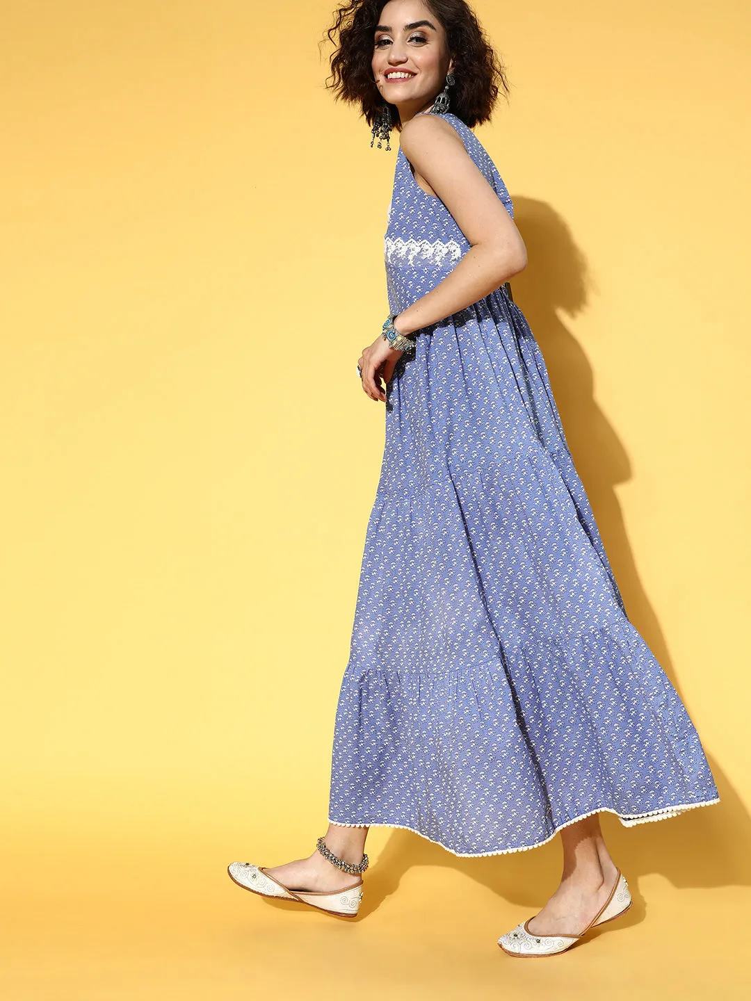 Women Blue Ethnic Motifs Ethnic Maxi Dress