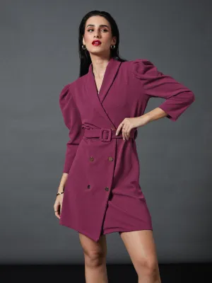 Women Mauve Puff Sleeves Blazer Dress