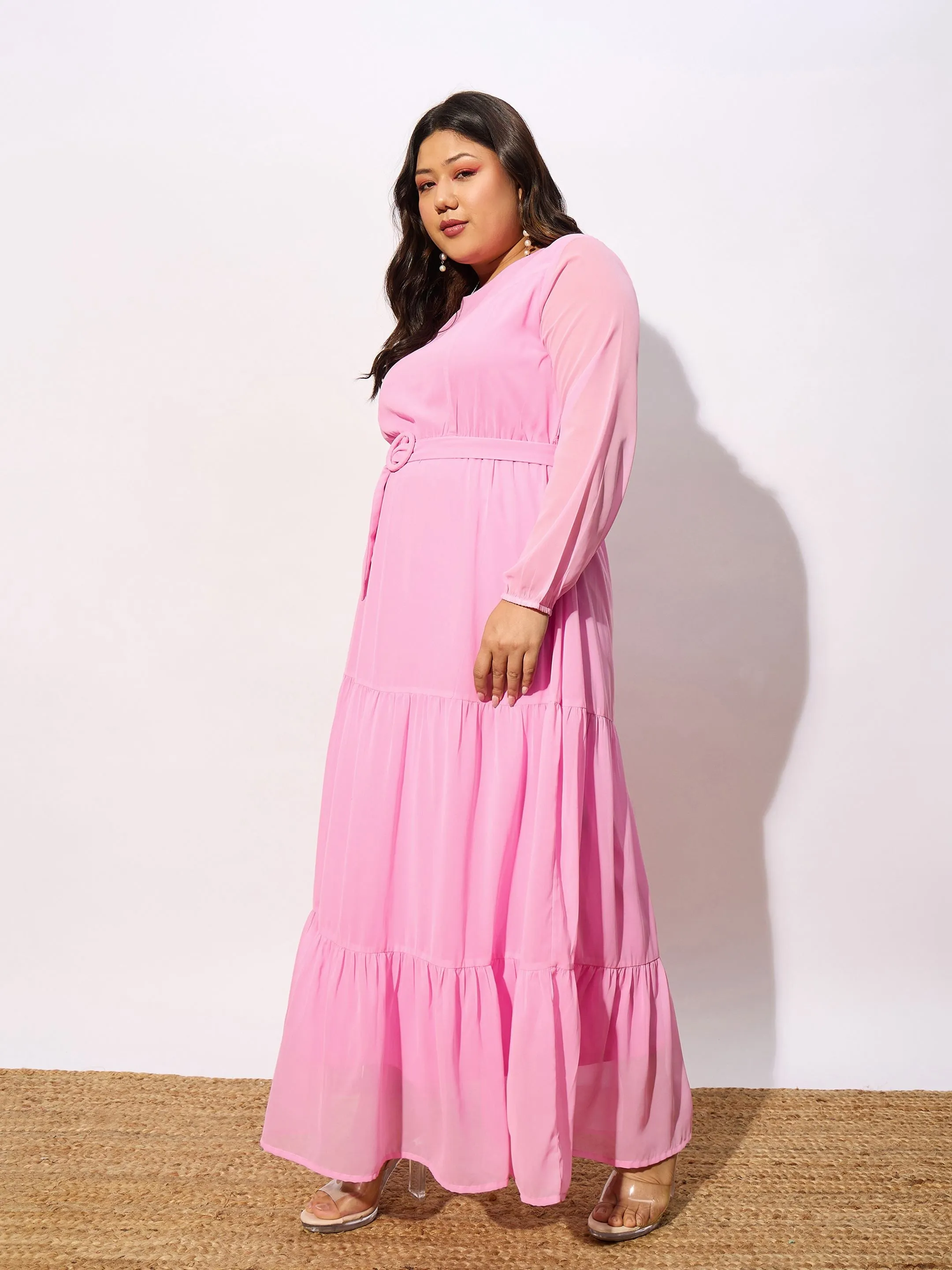 Women Pink Tiered Maxi Dress