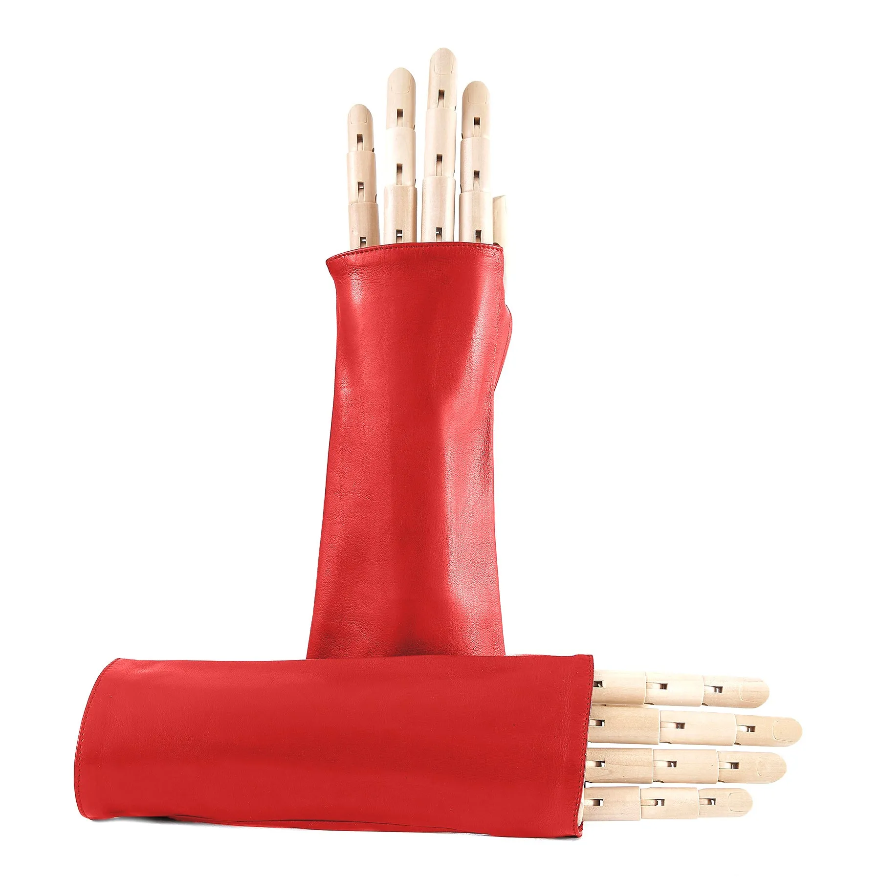 Women's fingerless red nappa leather gloves unlined