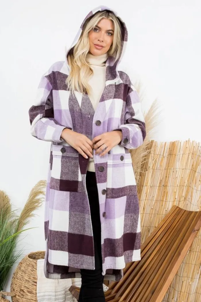 Women's Plaid Oversized Duster Shacket with Pockets