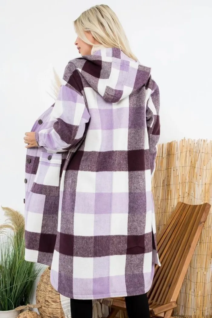 Women's Plaid Oversized Duster Shacket with Pockets