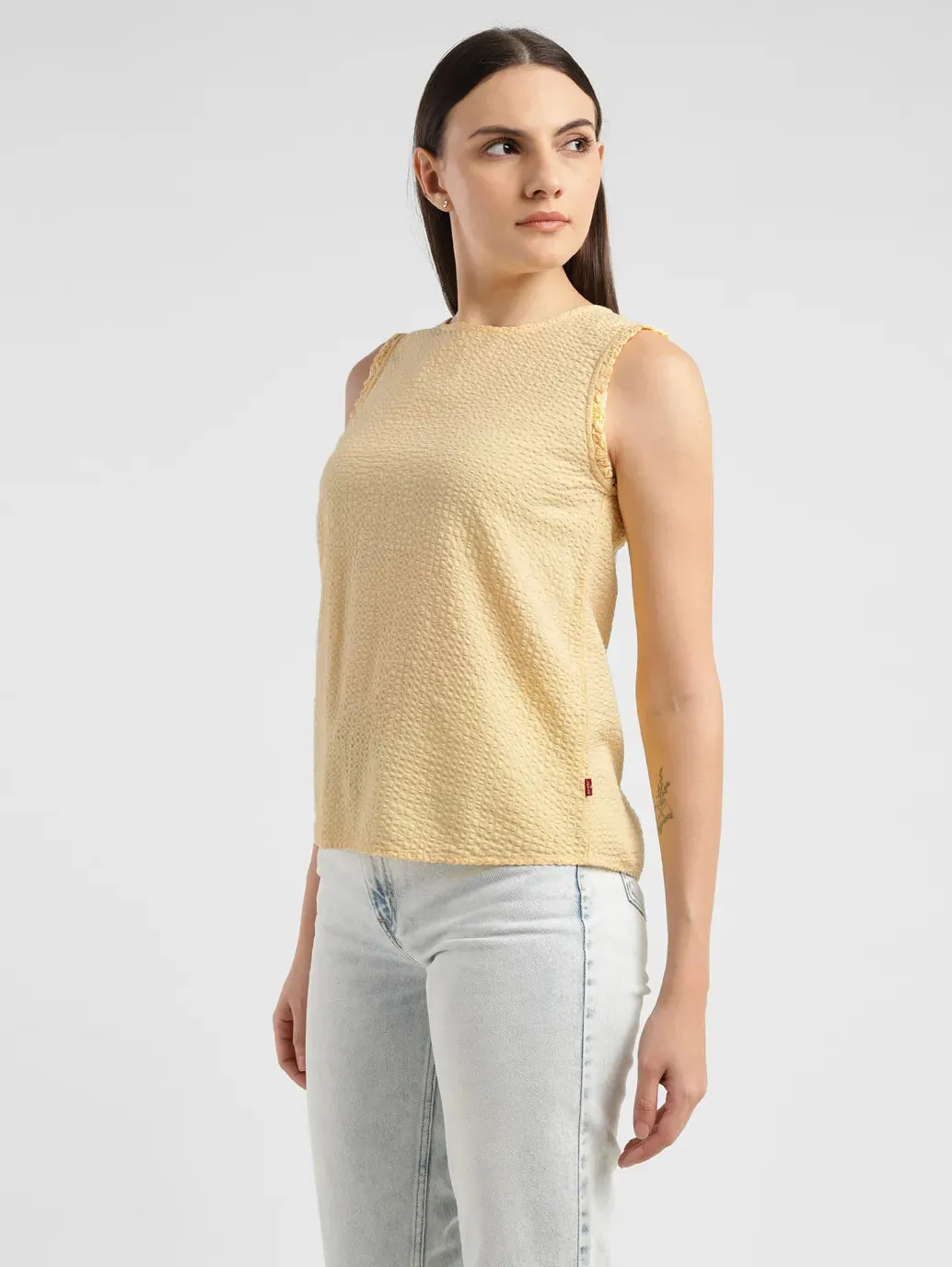 Women's Solid Yellow Round Neck Top