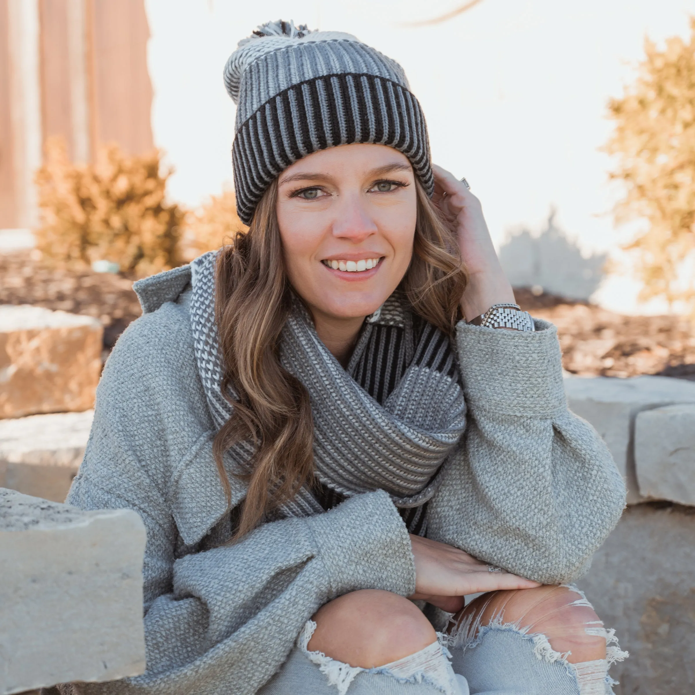 Women's Textured Stripe Beanie