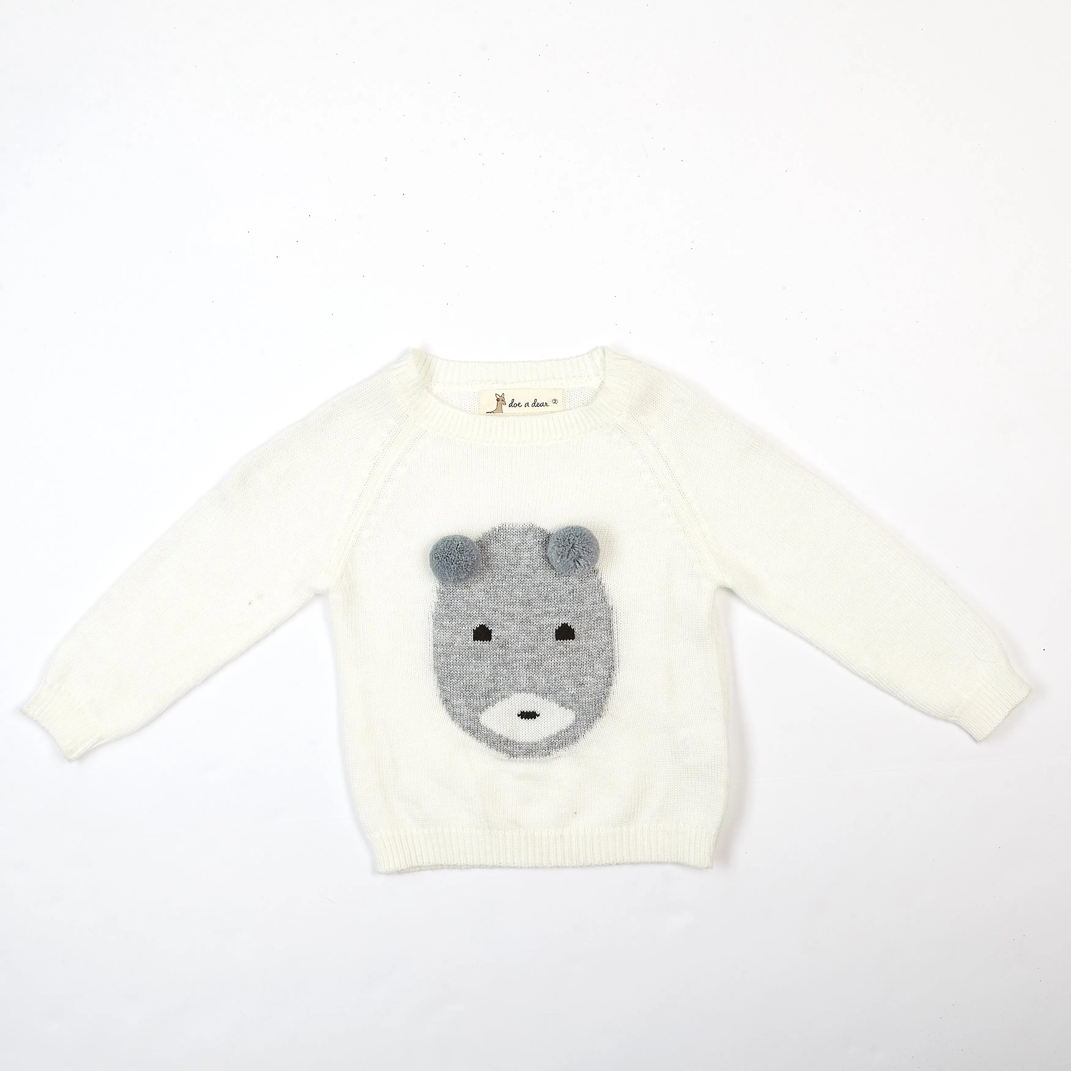 Wool Sweater with Bear and Pom Pom Ears