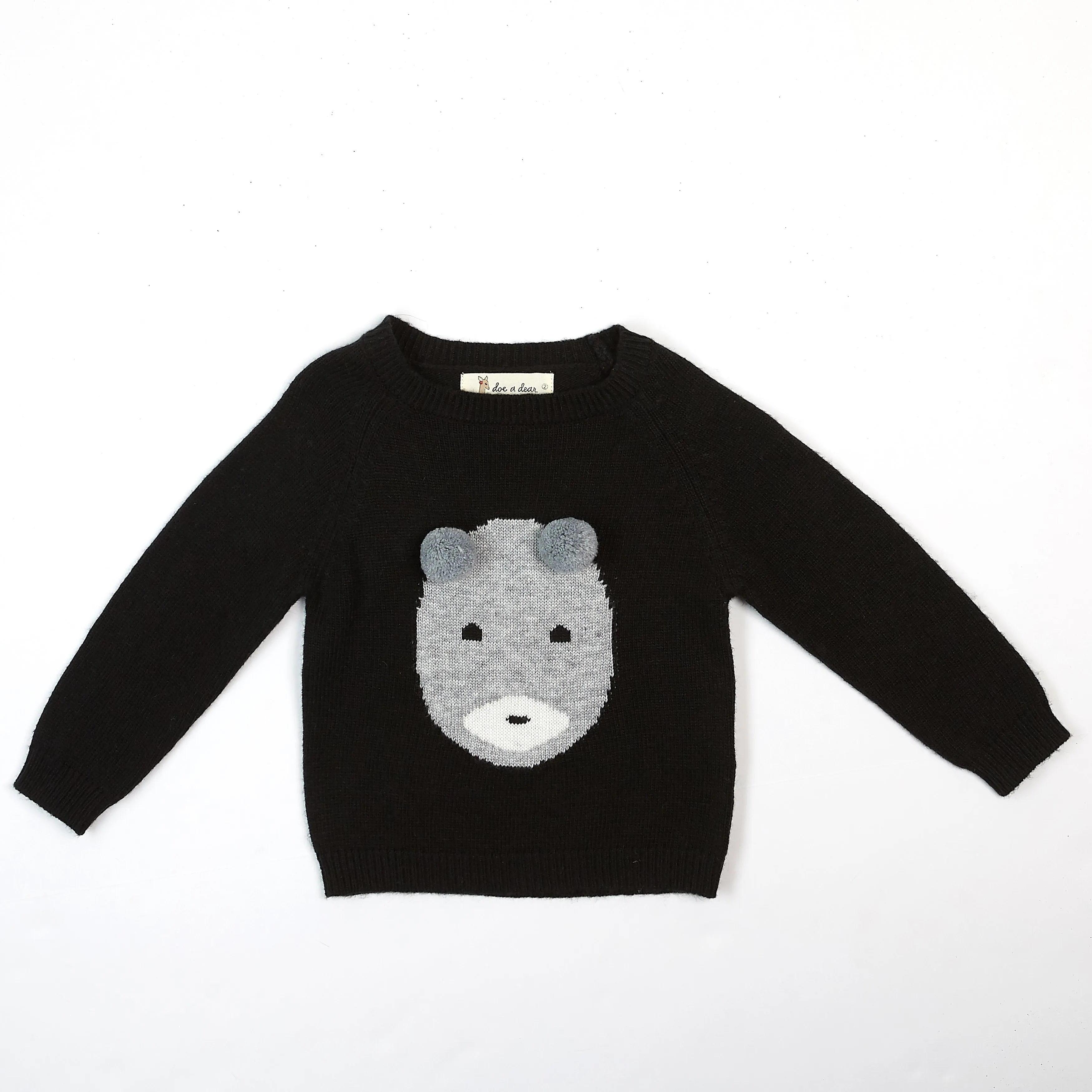 Wool Sweater with Bear and Pom Pom Ears