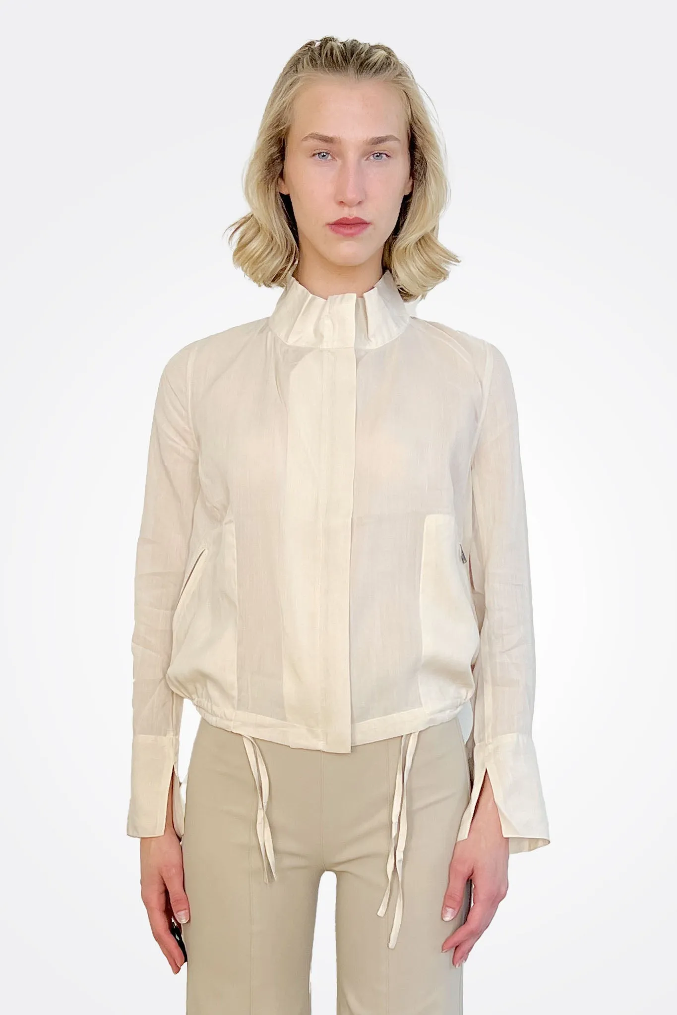 Yabella Sheer Mockneck Zip Jacket - Clay