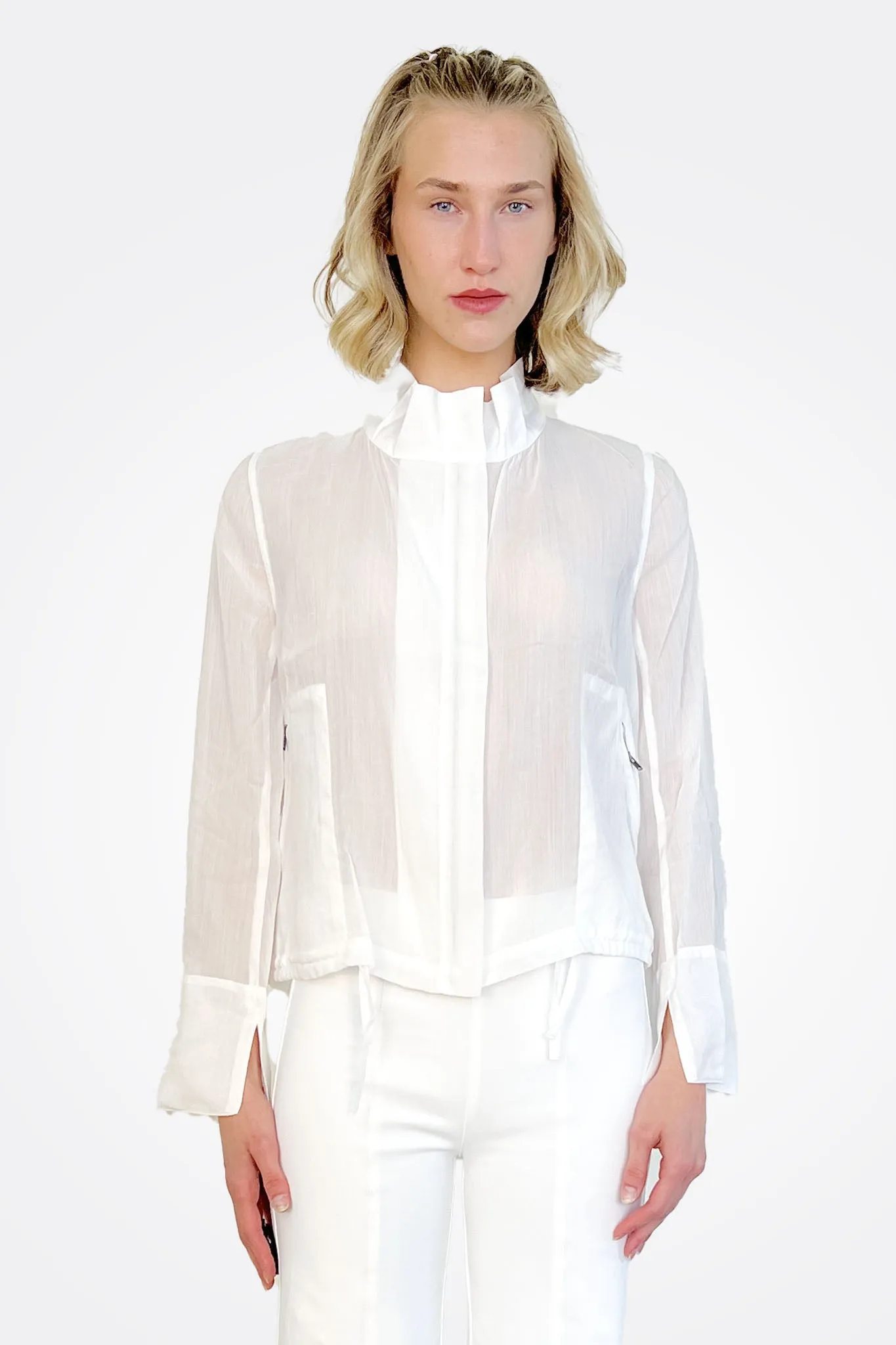 Yabella Sheer Mockneck Zip Jacket - White