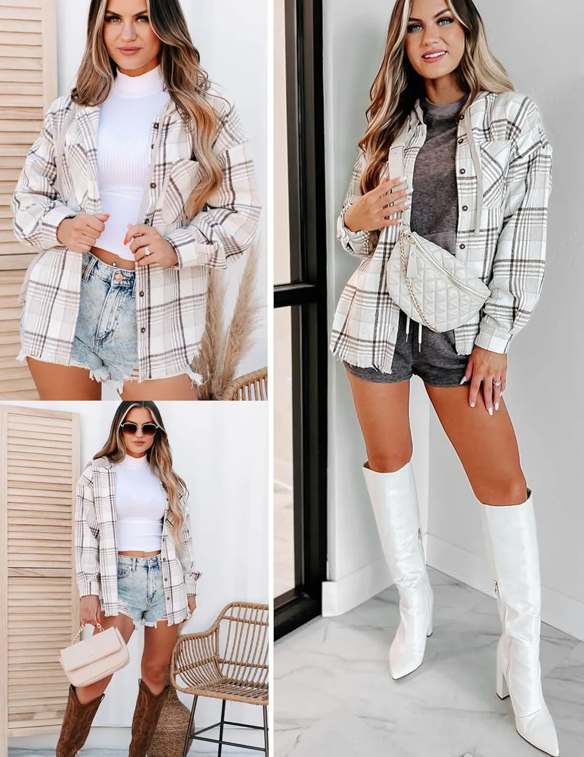 Zeagoo Women Flannel Shacket Jacket Plaid Button Down Long Sleeve Shirt Fall Outfits 2024