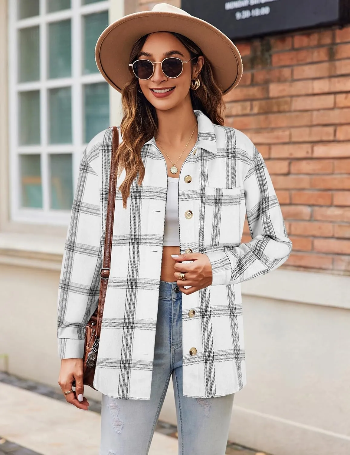 Zeagoo Women Flannel Shacket Jacket Plaid Button Down Long Sleeve Shirt Fall Outfits 2024