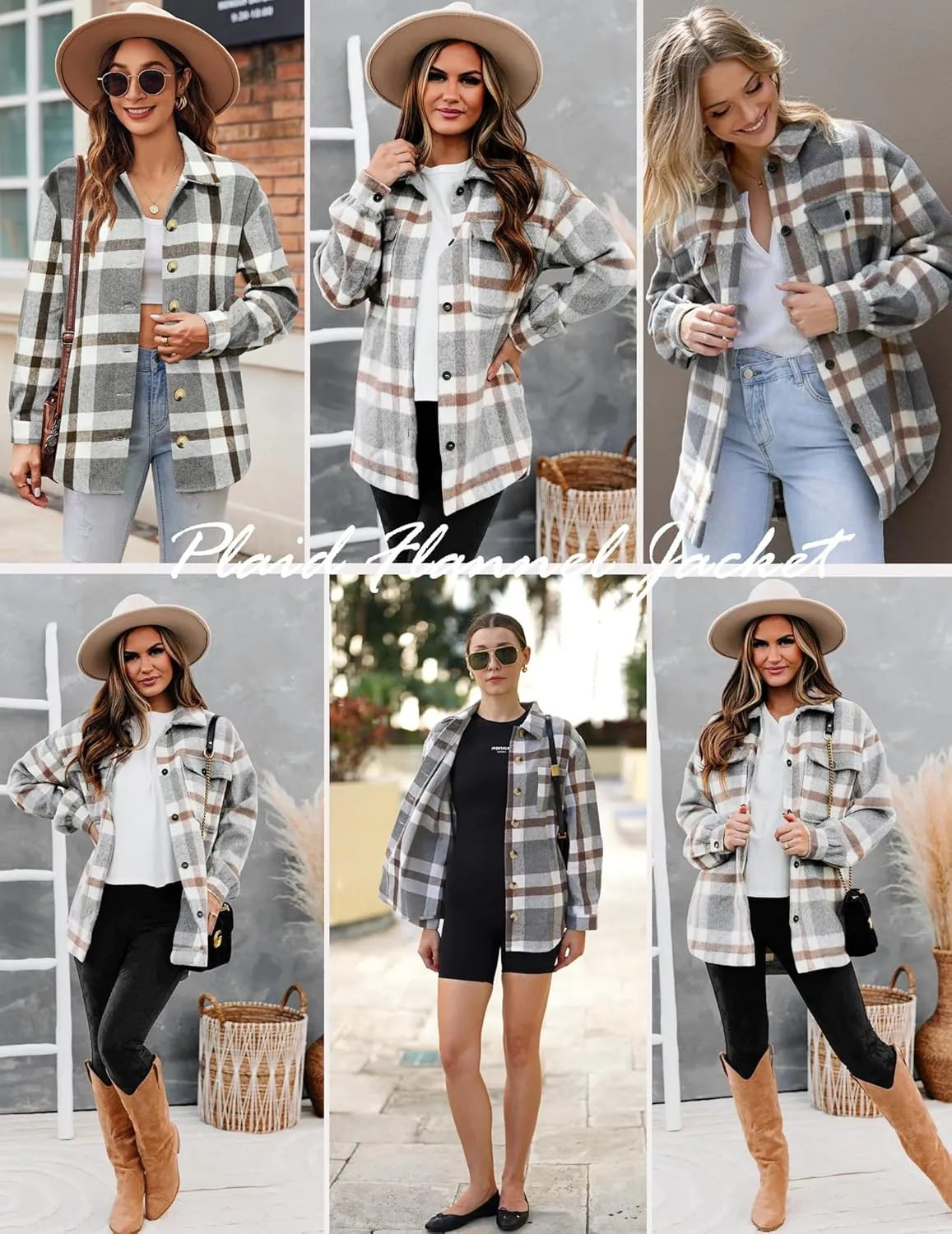 Zeagoo Women Flannel Shacket Jacket Plaid Button Down Long Sleeve Shirt Fall Outfits 2024