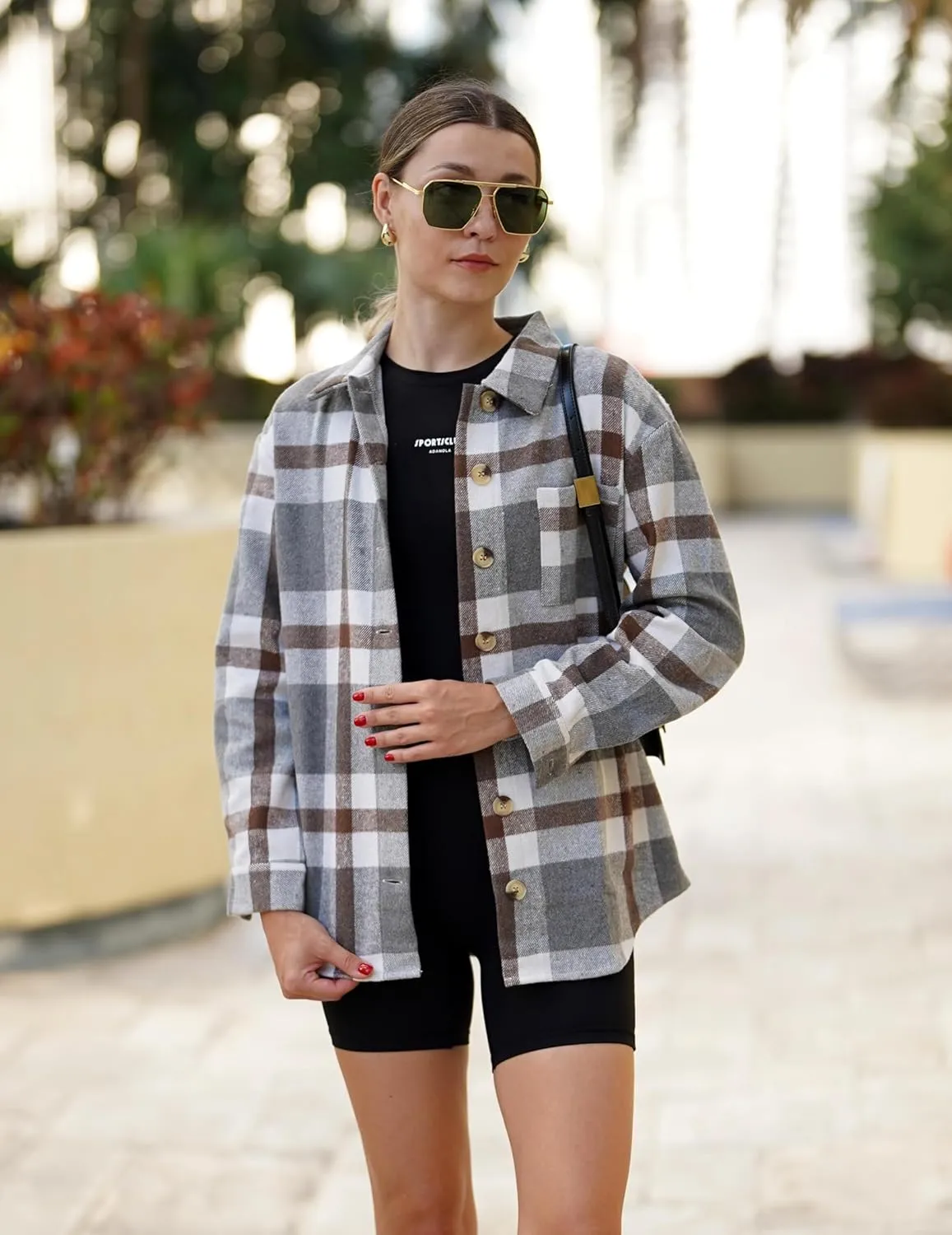 Zeagoo Women Flannel Shacket Jacket Plaid Button Down Long Sleeve Shirt Fall Outfits 2024